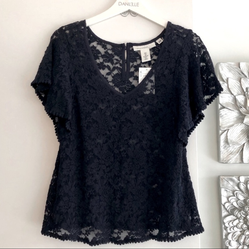 H&M Blue Lace Short-Sleeve Top